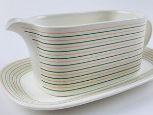 RARE Mikasa Intaglio CA049 Manor Lane Gravy boat Bowl / Underplate Bands Stripes